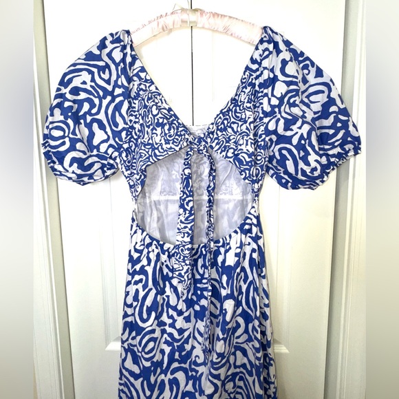Tanya Taylor Cynthia Cotton Poplin Midi tiered tiered Dress Size 14 Blue EUC - Picture 8 of 16